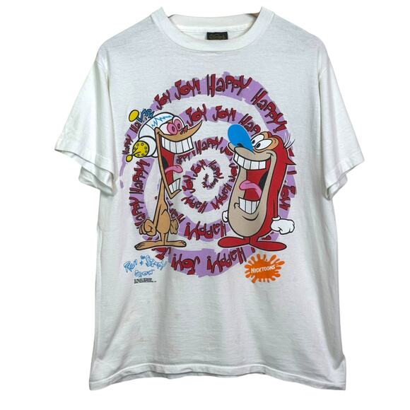 Vintage 1992 MTV Chnages Size Large Ren and Stimpy T-Shirt Single Stitch US Made - Picture 1 of 7